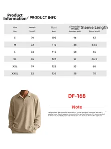 Detailed size chart for men texture jacquard long sleeve polo shirt including S to XXXL