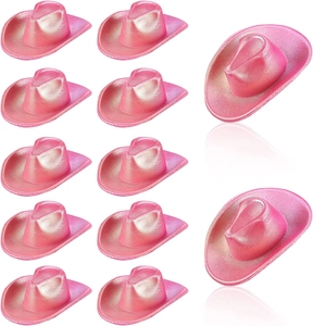 Set di dodici mini cappelli da cowboy rosa olografici per decorazioni di feste
