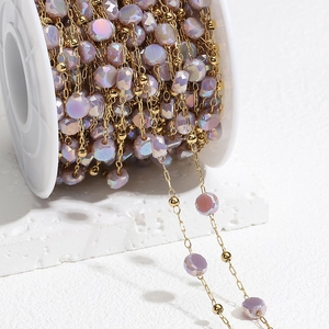 1m 18k gold plated stainless steel chain with light purple faceted crystal beads on spool