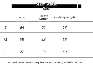 Detailed size chart for wool T-shirt including bust and length for sizes S, M, and L