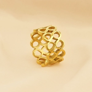 Gold plated infinity ring with double row zircon pavé and hollow circular design