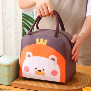 Insulated lunch bag with purple cartoon design and aluminum foil thick lining