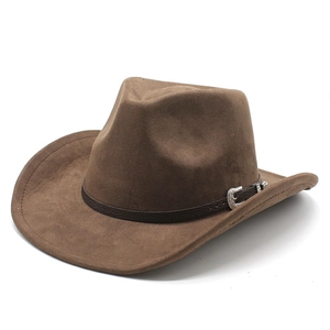 Cappello Da Cowboy Western Scamosciato Poliestere Falda Larga Cintura Vintage Fibbia Metallo Stile Etnico Retro Protezione Solare