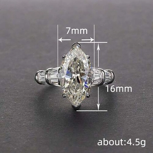 Elegante anello d'argento con zircone taglio marquise e pietre baguette per le donne