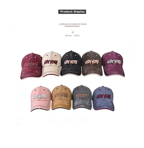 Detailed display of New York embroidered vintage baseball caps in nine vibrant colors