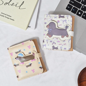 Cute puppy PU leather tri-fold short wallets with cartoon dog designs and snap closure