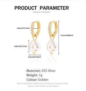 Spécifications des boucles d'oreilles en argent S925 doré avec perles et cristaux