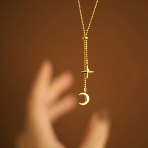 Star Moon Tassel Y Necklace Titanium Steel Gold Plated Adjustable Bead Chain Elegant Minimalist Jewelry For Women