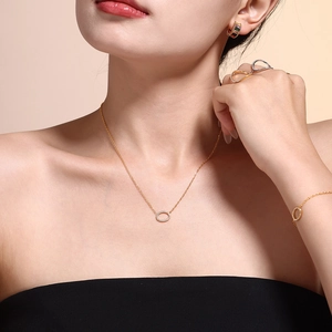 18k gold plated jewelry set with oval zircon pendant necklace bracelet and rings