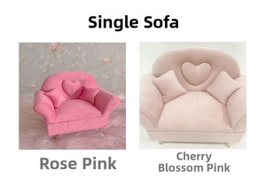 Miniature single sofa dollhouse furniture with heart backrest in rose and sakura pink