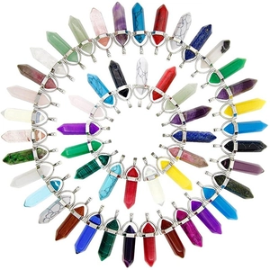 Creative layout of colorful hexagonal crystal pendants with silver metal clasps
