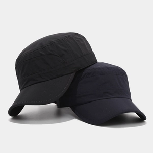 Flat top military caps in black and navy blue, breathable quick-dry fabric for outdoor sports