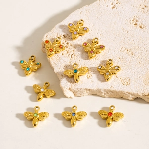 Bee Charms Stainless Steel Colorful Zircon Rhinestone Animal Insect Pendants DIY Jewelry Making Necklace Bracelet Women Trendy