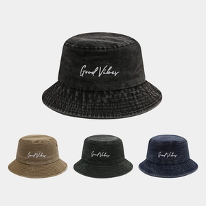 Chapeau Bob En Coton Lavé Broderie Good Vibes Rétro Streetwear Chapeau De Soleil Pour Hommes Femmes Mode Extérieure