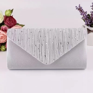 Elegant Pleated Satin Evening Clutch Bag With Rhinestone Envelope Flap Chain Strap For Women Wedding Party Prom Night