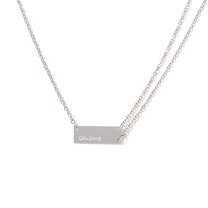 Minimalist silver rectangular pendant necklace with custom ChuDong script engraving