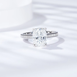 7x9mm cushion cut moissanite ring with micro-paved band in 18k gold plated silver