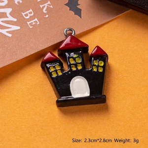 Detail view of a 2.3cm by 2.8cm Halloween haunted house charm for DIY jewelry making