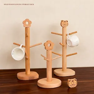 Stable beech wood tree-shaped mug holder and jewelry organizer with heavy base