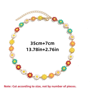 Detail of colorful daisy choker with 35cm+7cm extension chain and enamel flower petals