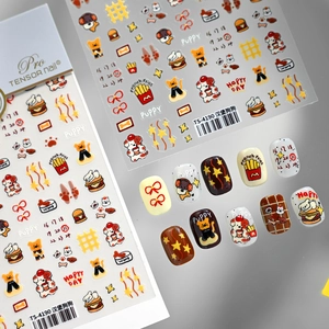 Pegatinas de uñas TS-4190 con perritos y hamburguesas de dibujos animados adorables