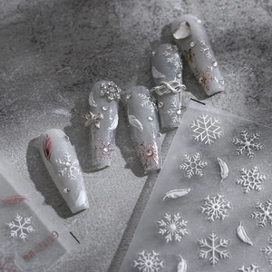 3D Relief Nail Art Stickers Self Adhesive Winter Snowflake Feather Patterns Ultra Thin Transparent Manicure Decals For Women