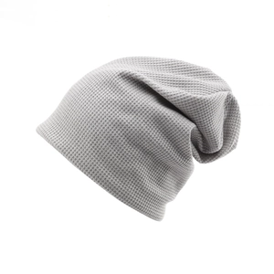 Grey waffle knit slouchy beanie hat for men and women, cozy winter thermal headwear