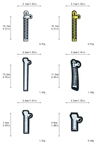 Detailed size measurement chart for various zipper pattern embroidery patches