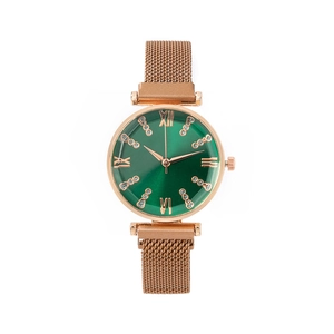 Women Quartz Watch Fashion Elegant Analog Wristwatch With Rhinestone Roman Numerals Sunray Dial Alloy Case Metal Strap