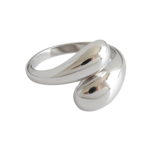 Polished S925 sterling silver open ring featuring a minimalist teardrop design for women