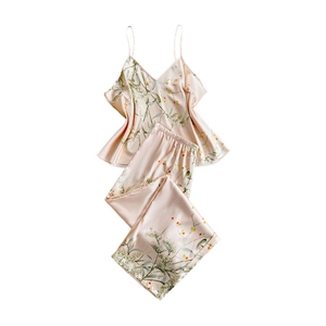 Ensemble pyjama élégant en satin pour femme avec caraco et pantalon à imprimé floral