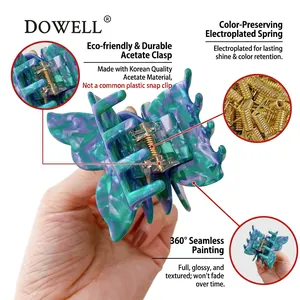 Double-layer acetate butterfly hair claw with purple and teal marble texture finish