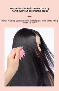 Pink silicone scalp massager brush with soft tapered bristles for deep cleaning and massage