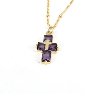 Hip hop gold necklace with purple gemstone cross pendant for men and women
