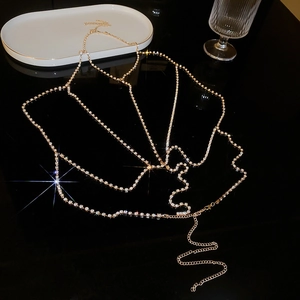 Luxurious gold body chain with layered rhinestones and adjustable back lobster clasp