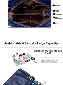 Detailed view of dark blue hobo bag interior with multiple compartments and high capacity