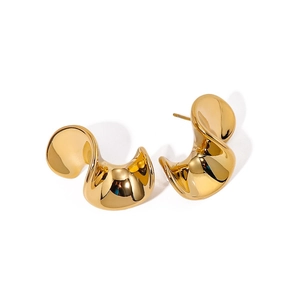 Abstract twisted 18k gold plated stainless steel spiral stud earrings on white background