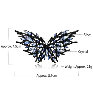 Dark style butterfly brooch with blue crystals and black alloy hollow design for suits
