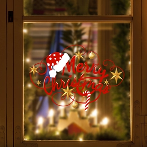 Adesivi natalizi per vetrate con scritta Merry Christmas rossa e decori dorati