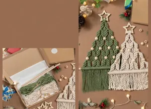 Kit DIY sapin de Noël avec corde en coton vert, perles en bois et étoiles décoratives