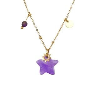 14K gold plated stainless steel necklace featuring a purple star pendant and beads