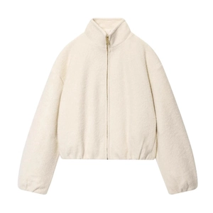 Women Sherpa Fleece Jacket Stand Collar Zipper Long Sleeve Loose Fit Warm Solid Color Outerwear Casual Fashion Cozy Coat