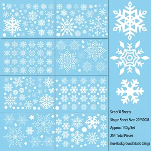 Lot de 8 feuilles de stickers flocons de neige statiques pour décoration de Noël