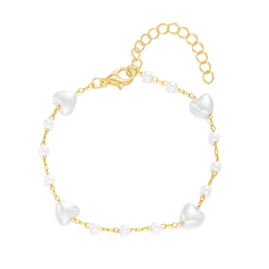 Elegant gold metal chain anklet with heart-shaped faux pearls and adjustable lobster clasp