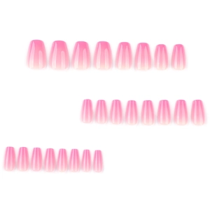 Short coffin press-on nails with rose pink gradient finish, set of 24 pieces in various sizes