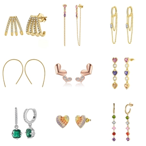 Collection of 925 silver gold-plated earrings with zircon heart and geometric designs