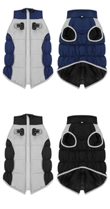 Detail view of winter dog vest with dual D-rings, zipper closure and waterproof fabric