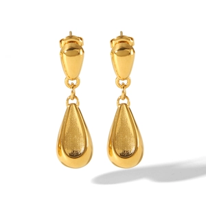 Elegant 18k gold plated stainless steel teardrop earrings with a polished finish