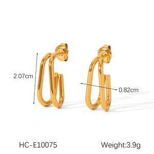 Detailed size measurement of golden double loop stainless steel earrings with dimensions