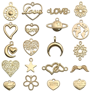 Assorted gold hollow heart and love pendants for DIY necklaces and bracelets making